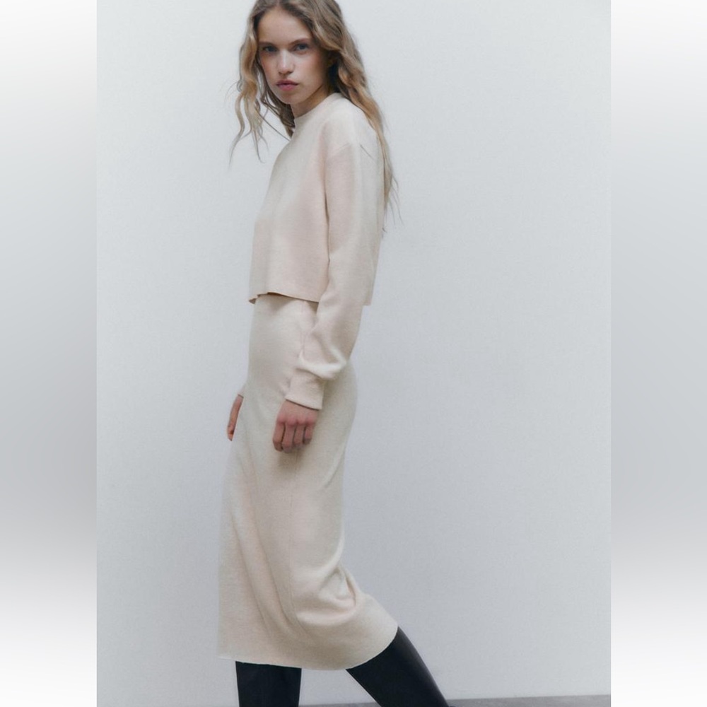 Zara Cream Sweater & Midi Skirt Set